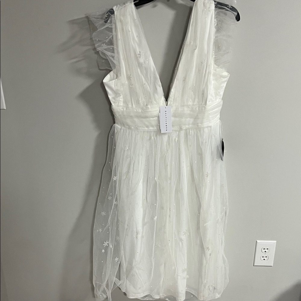 Baltic Born White Backless Dress with Tulle